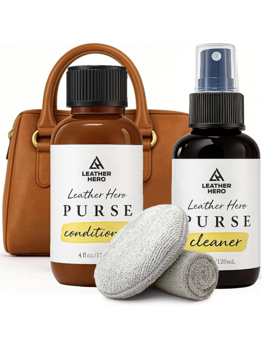 Leather Purse Cleaner & Conditioner Kit - 4pc Set for Luxury Handbag Care
